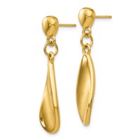 14K Yellow Gold Curved Teardrop Dangle Post Earrings view 2