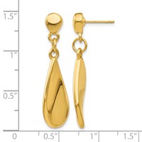 14K Yellow Gold Curved Teardrop Dangle Post Earrings view 4