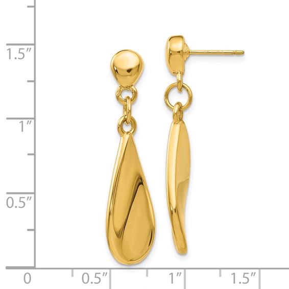 14k Curved Teardrop Dangle Post Earrings