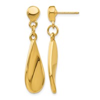 14K Yellow Gold Curved Teardrop Dangle Post Earrings view 1