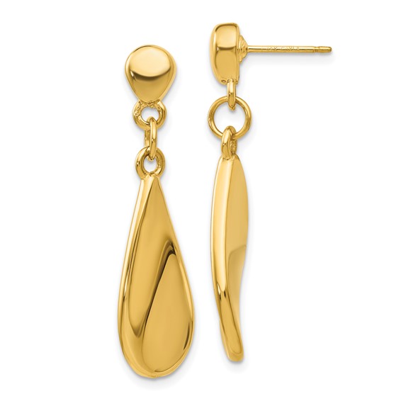 14k Curved Teardrop Dangle Post Earrings
