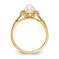 14K 5.5mm Yellow Gold White Freshwater Cultured Pearl and Diamond Ring view 2