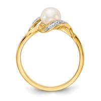 14K 6mm Yellow Gold Freshwater Cultured Pearl and Diamond Bypass Ring view 2