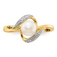 14K 6mm Yellow Gold Freshwater Cultured Pearl and Diamond Bypass Ring view 5