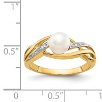 14K Yellow Gold 5-6mm White Freshwater Cultured Pearl and Diamond Ring view 3
