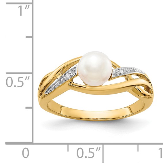 14k 5-6mm White Freshwater Cultured Pearl and Diamond Ring