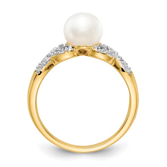 14k 6-7mm Freshwater Cultured Pearl and Diamond -X- Ring