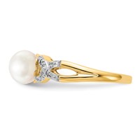 14K Yellow Gold 6-7mm Freshwater Cultured Pearl and Diamond -x- Ring view 4