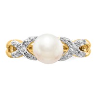 14K Yellow Gold 6-7mm Freshwater Cultured Pearl and Diamond -x- Ring view 5