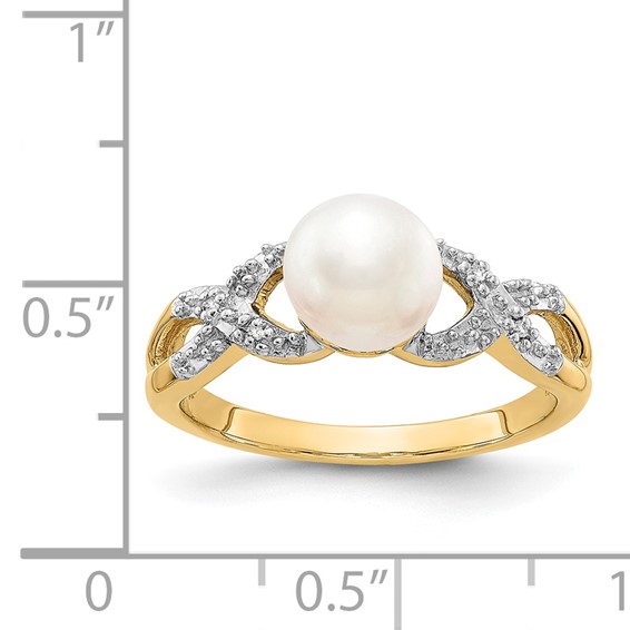 14k 6-7mm Freshwater Cultured Pearl and Diamond -X- Ring