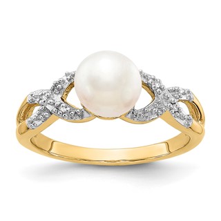 14k 6-7mm Freshwater Cultured Pearl and Diamond -X- Ring
