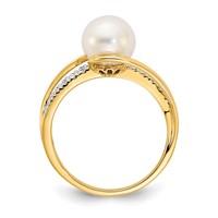 14K Yellow Gold 7-8mm White Freshwater Cultured Pearl and Diamond Ring view 2
