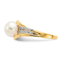 14K Yellow Gold 7-8mm White Freshwater Cultured Pearl and Diamond Ring view 4
