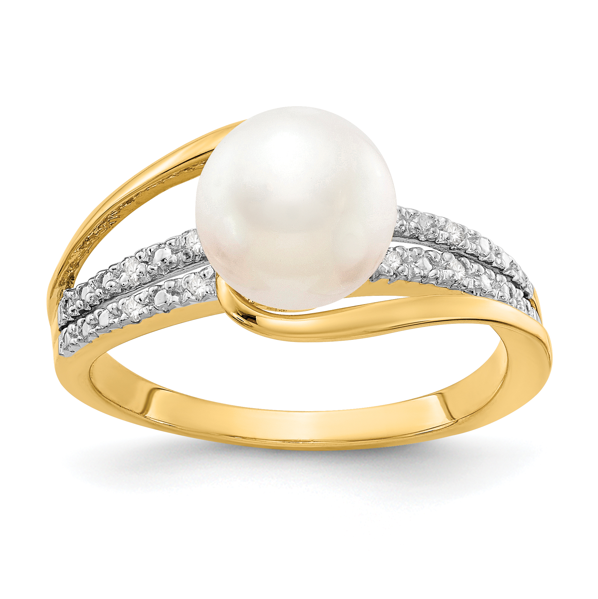 14k Diamond and FW Cultured Pearl Ring (Y11652AA)