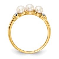 14K 4mm Yellow Gold White Freshwater Cultured 3-Pearl and Diamond Ring view 2