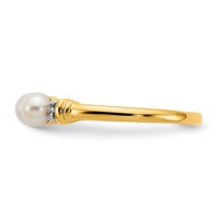 14K 4mm Yellow Gold White Freshwater Cultured 3-Pearl and Diamond Ring view 4