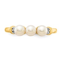 14K 4mm Yellow Gold White Freshwater Cultured 3-Pearl and Diamond Ring view 5