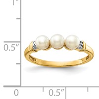 14K 4mm Yellow Gold White Freshwater Cultured 3-Pearl and Diamond Ring view 3