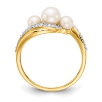 14K Yellow Gold Diamond and White Freshwater Cultured 3-Pearl Bypass Ring view 2