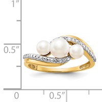 14K Yellow Gold Diamond and White Freshwater Cultured 3-Pearl Bypass Ring view 3