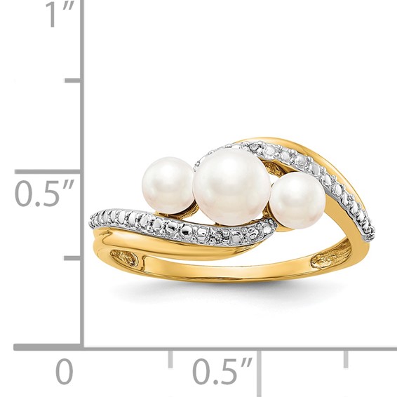 14k Diamond and White Freshwater Cultured 3-Pearl Bypass Ring