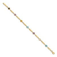 14K Yellow Gold Complete Cushion-cut Sky Blue Topaz White Quartz Smoky Quartz Amethyst Citrine Fancy Link Rainbow Bracelet, 7" view 2
