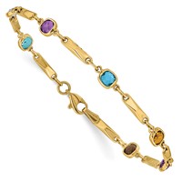 14K Yellow Gold Complete Cushion-cut Sky Blue Topaz White Quartz Smoky Quartz Amethyst Citrine Fancy Link Rainbow Bracelet, 7" view 3