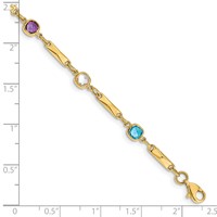 14K Yellow Gold Complete Cushion-cut Sky Blue Topaz White Quartz Smoky Quartz Amethyst Citrine Fancy Link Rainbow Bracelet, 7" view 4