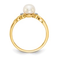 14K 6mm Yellow Gold White Freshwater Cultured Pearl and Diamond Twist Ring view 2