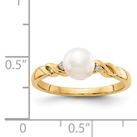 14K 6mm Yellow Gold White Freshwater Cultured Pearl and Diamond Twist Ring view 3