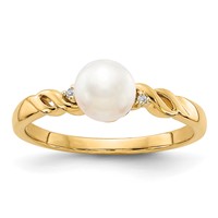 14K 6mm Yellow Gold White Freshwater Cultured Pearl and Diamond Twist Ring view 1