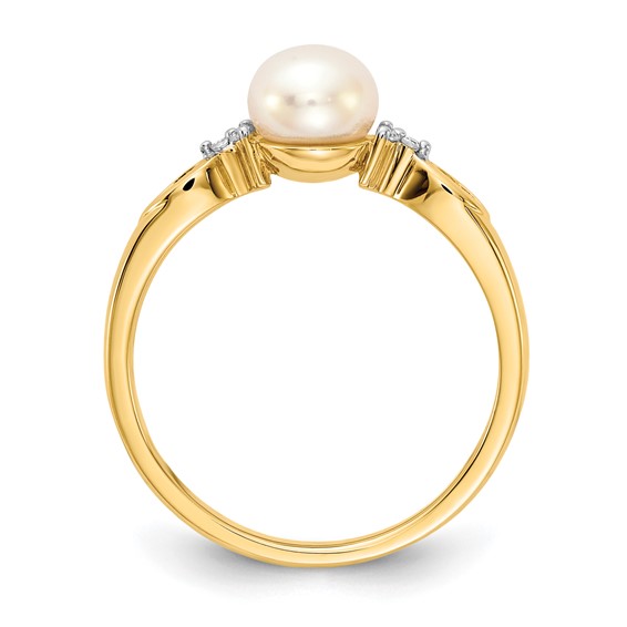 14k 6mm White Freshwater Cultured Pearl and Diamond Ring