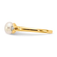 14K 6mm White Freshwater Cultured Pearl and Diamond Ring view 4