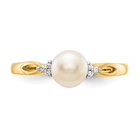 14K 6mm White Freshwater Cultured Pearl and Diamond Ring view 5