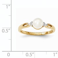 14K 6mm White Freshwater Cultured Pearl and Diamond Ring view 3