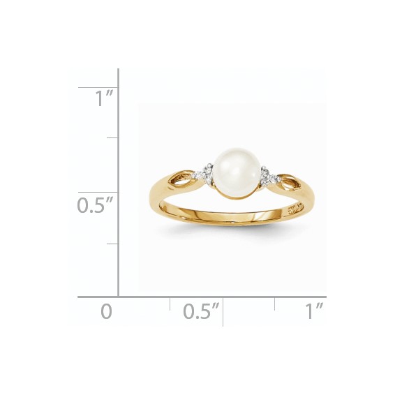 14k 6mm White Freshwater Cultured Pearl and Diamond Ring