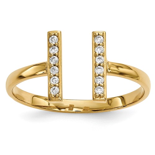 14K Yellow Gold 0.10 Carat Diamond Double Bar Ring