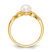 14K Yellow Gold White Freshwater Cultured Pearl and Diamond Heart Ring view 2