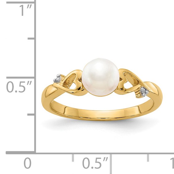 14k White Freshwater Cultured Pearl and Diamond Heart Ring
