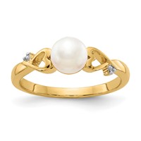 14K Yellow Gold White Freshwater Cultured Pearl and Diamond Heart Ring view 1