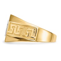 IB Goodman 14K and White Rhodium Micro Pave CZ Octagon and Greek Key Shank Mens Ring view 2