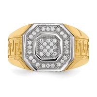 IB Goodman 14K and White Rhodium Micro Pave CZ Octagon and Greek Key Shank Mens Ring view 3