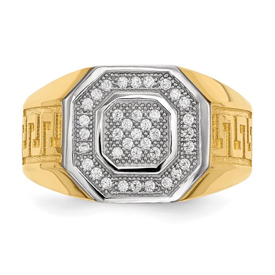IB Goodman 14k and White Rhodium Micro Pave CZ Octagon and Greek Key Shank Mens Ring