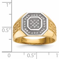 IB Goodman 14K and White Rhodium Micro Pave CZ Octagon and Greek Key Shank Mens Ring view 4