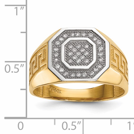IB Goodman 14k and White Rhodium Micro Pave CZ Octagon and Greek Key Shank Mens Ring