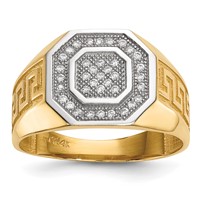 IB Goodman 14K and White Rhodium Micro Pave CZ Octagon and Greek Key Shank Mens Ring view 1