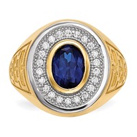 IB Goodman 14K and White Rhodium CZ and Oval Blue CZ Mens Ring view 3