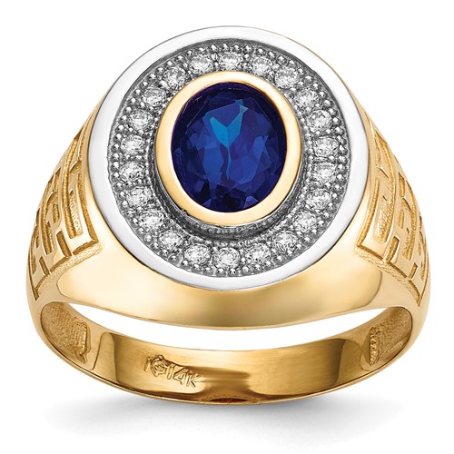 IB Goodman 14K and White Rhodium CZ and Oval Blue CZ Mens Ring