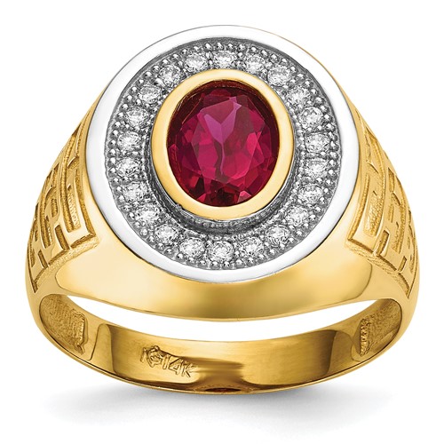 IB Goodman 14K and White Rhodium CZ and Oval Red CZ Mens Ring
