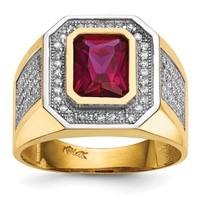 IB Goodman 14K and White Rhodium CZ and Emerald-cut Red CZ Mens Ring view 1